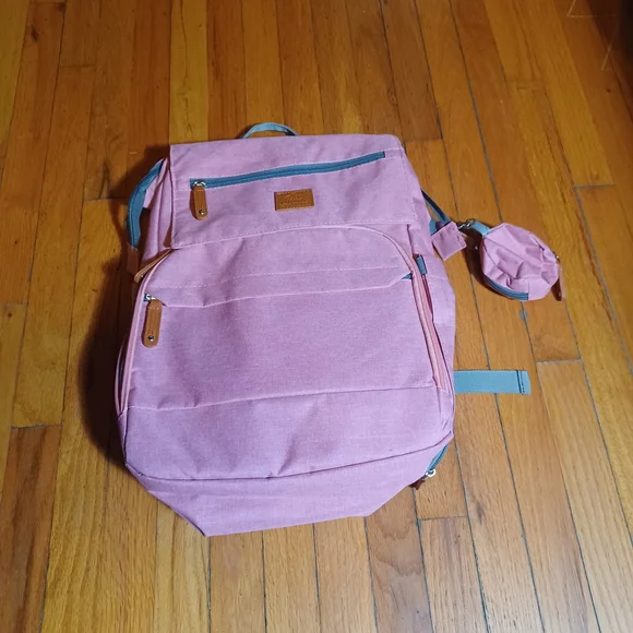 Baby Diaper Changing Pink Backpack With Grey Accents - Picture 7 of 7